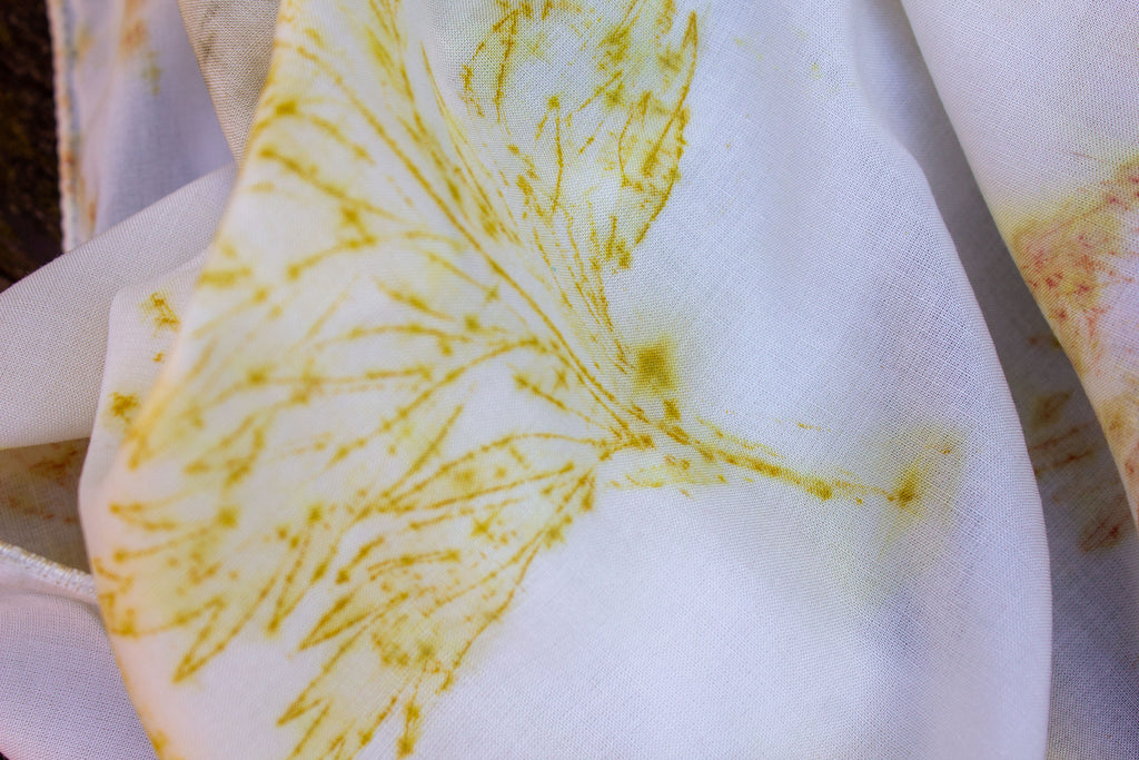 Rose Fabric Scarf Eco Printed: Mixed Leaf Design