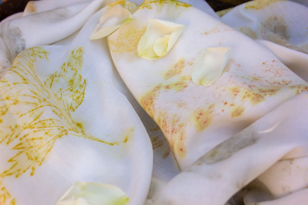 Rose Fabric Scarf Eco Printed: Mixed Leaf Design
