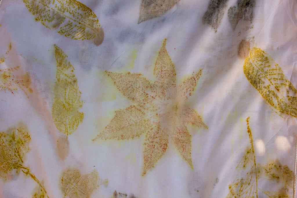 Rose Fabric Scarf Eco Printed: Mixed Leaf Design