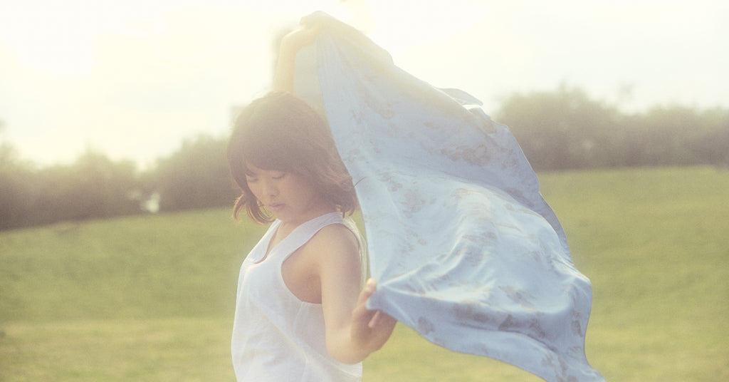 Blue Cotton Scarf Ecoprinted With Real Leaves