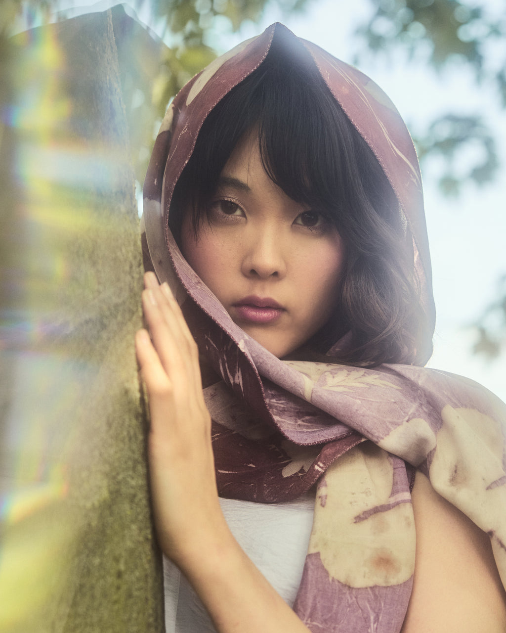 Purple Cotton Scarf Botanical Print