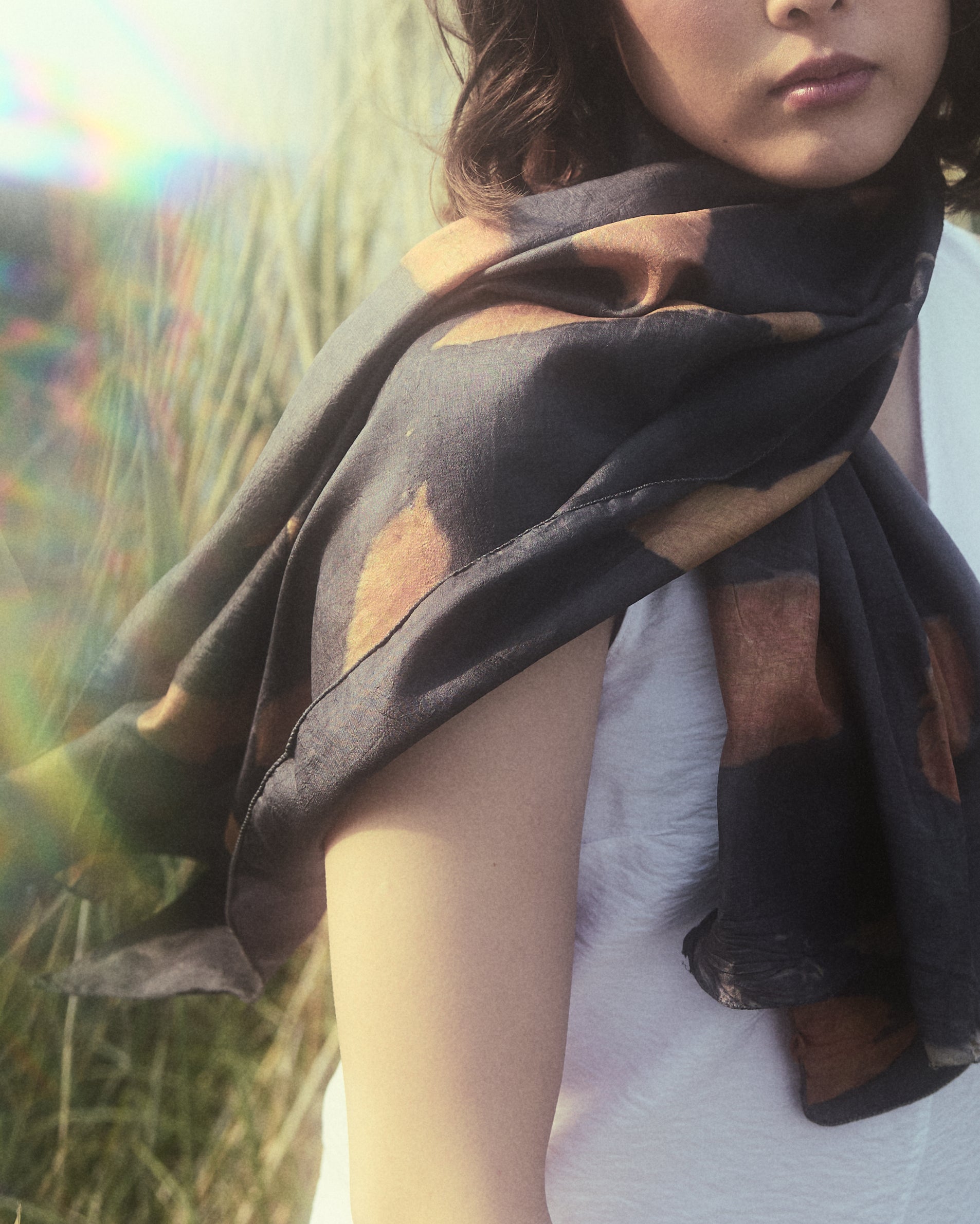 Black And Orange Mulberry Silk Scarf