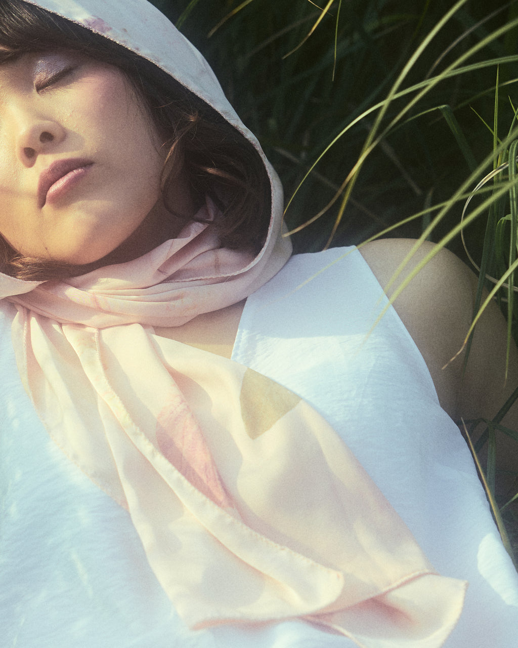 Pink Handmade Silk Scarf: Eco Printed with Real Leaves, Naturally Dyed