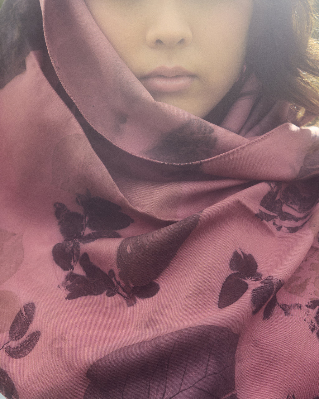 Dark Pink Cotton Scarf Botanical Print