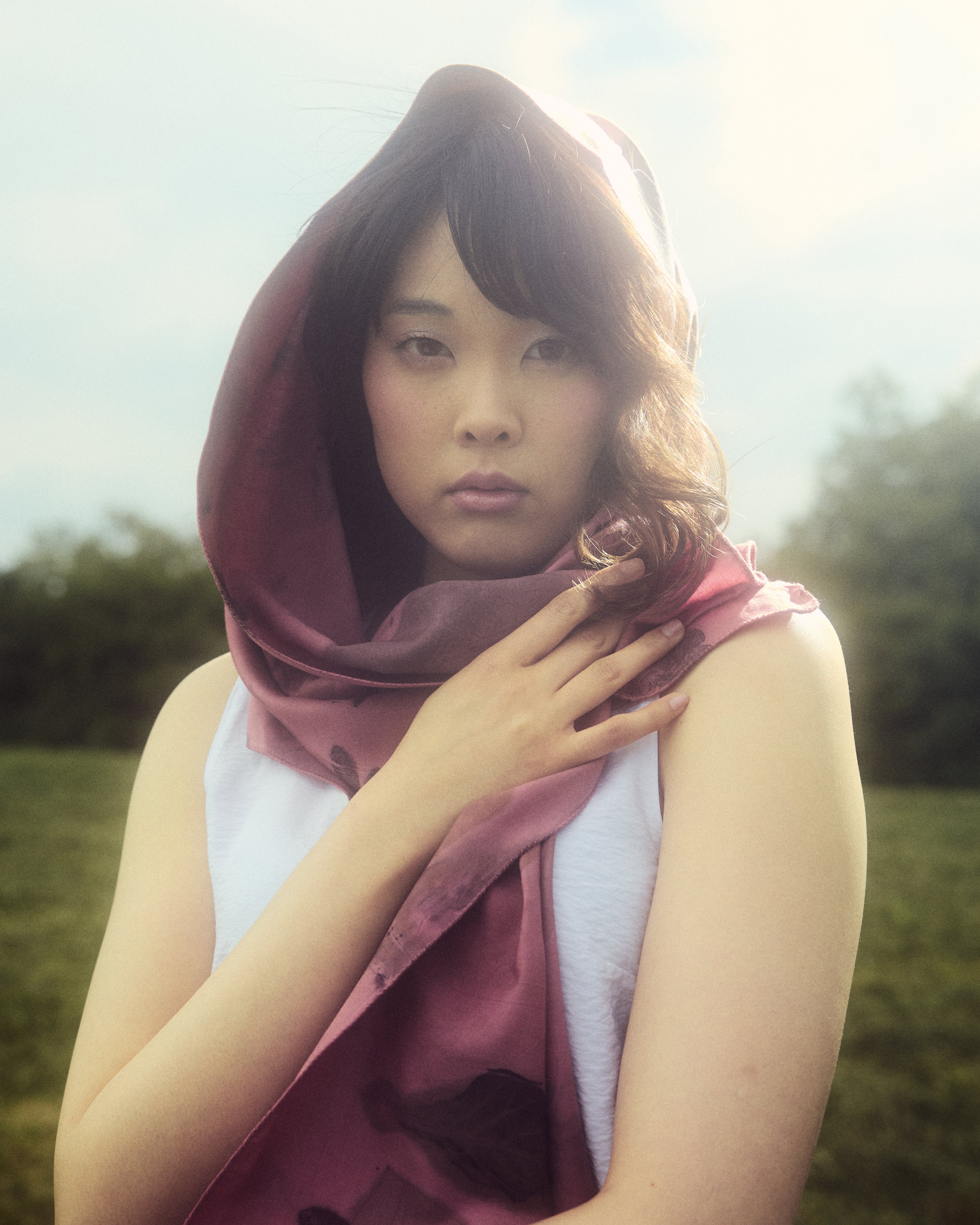 Dark Pink Cotton Scarf Botanical Print