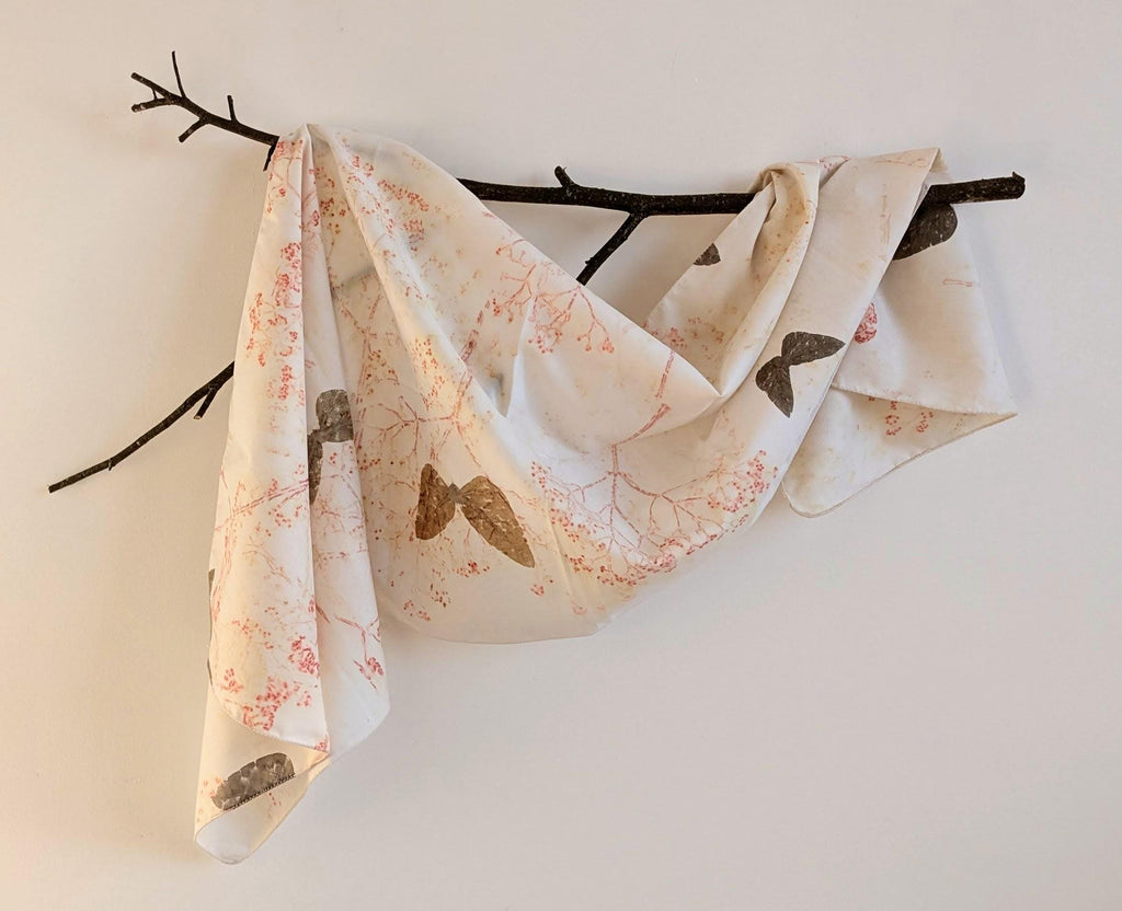 Golden Cotton Scarf: Eco-Friendly Botanical Print