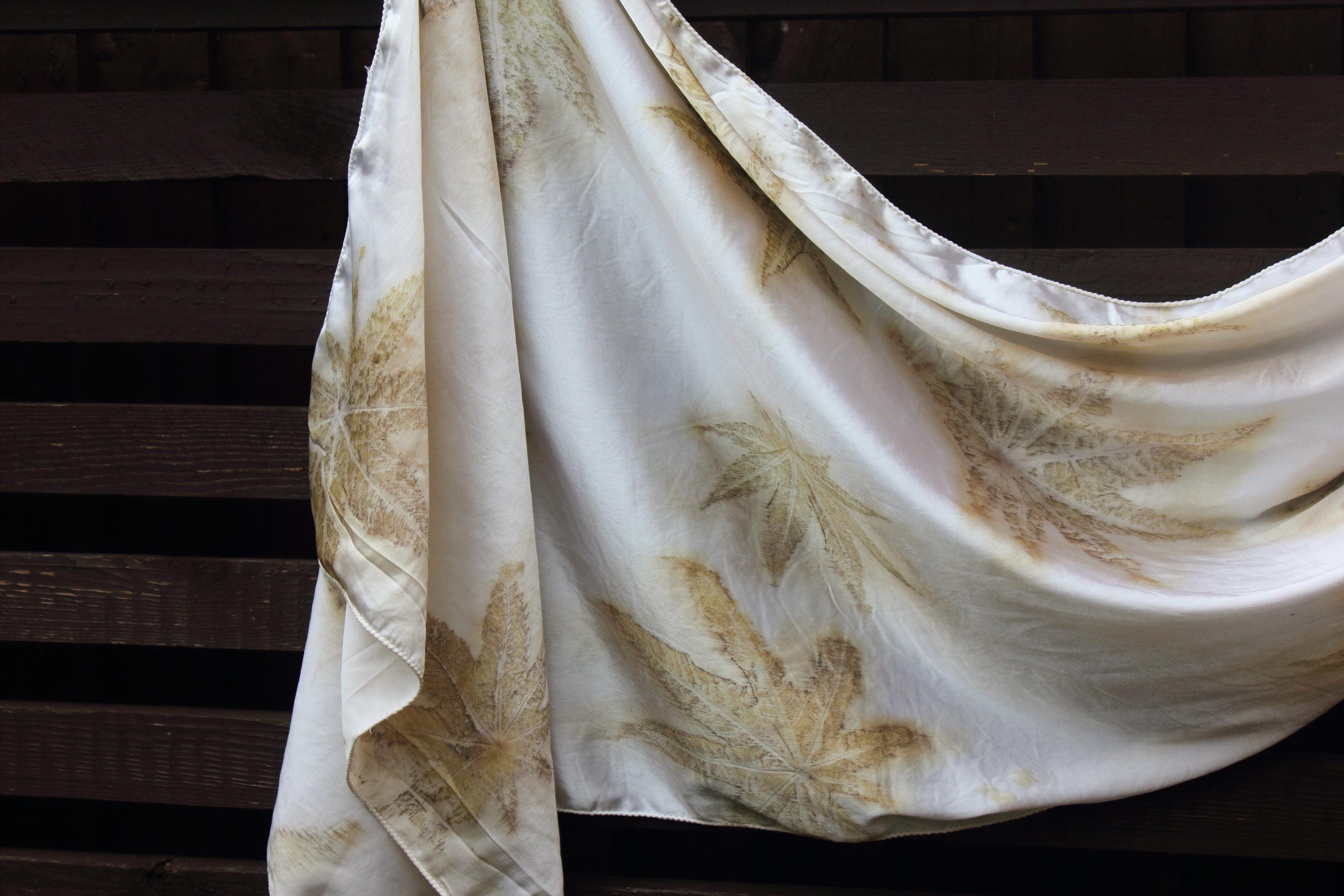 Castor Leaf Silk Scarf Eco Printed