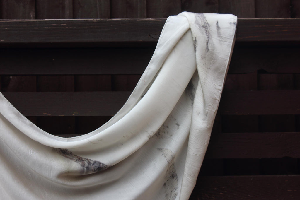 White Silk Eucalyptus Leaf Scarf Eco Printed