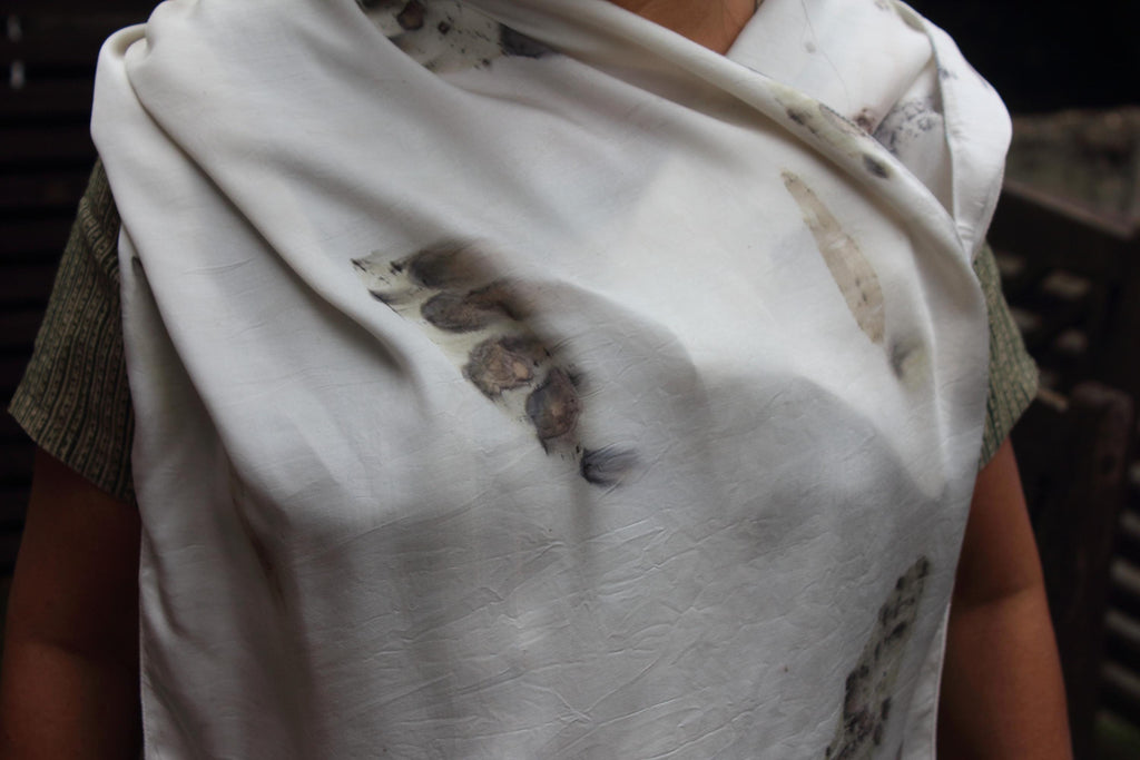 White Silk Eucalyptus Leaf Scarf Eco Printed