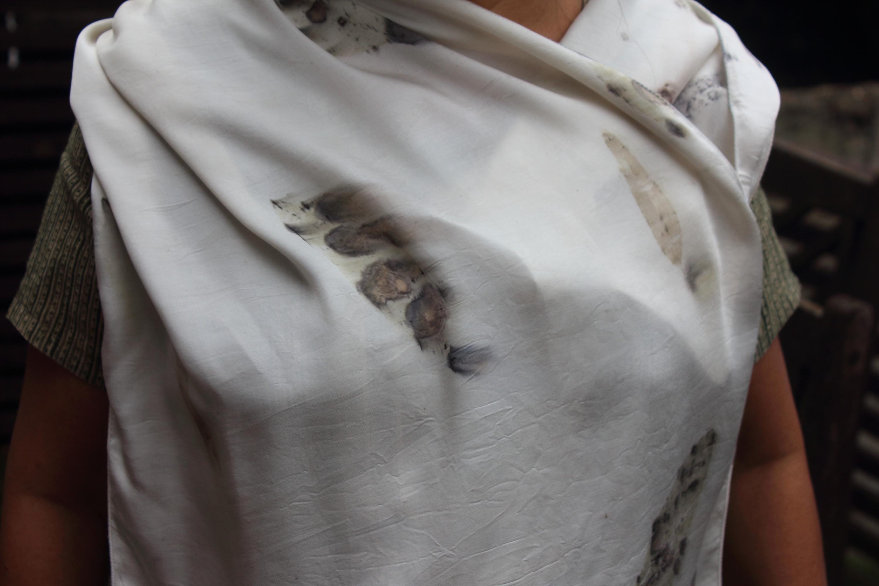 White Silk Eucalyptus Leaf Scarf Eco Printed