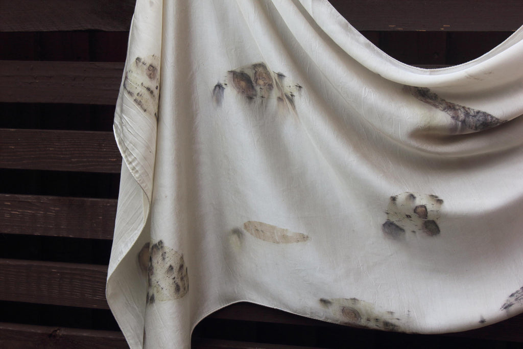 White Silk Eucalyptus Leaf Scarf Eco Printed