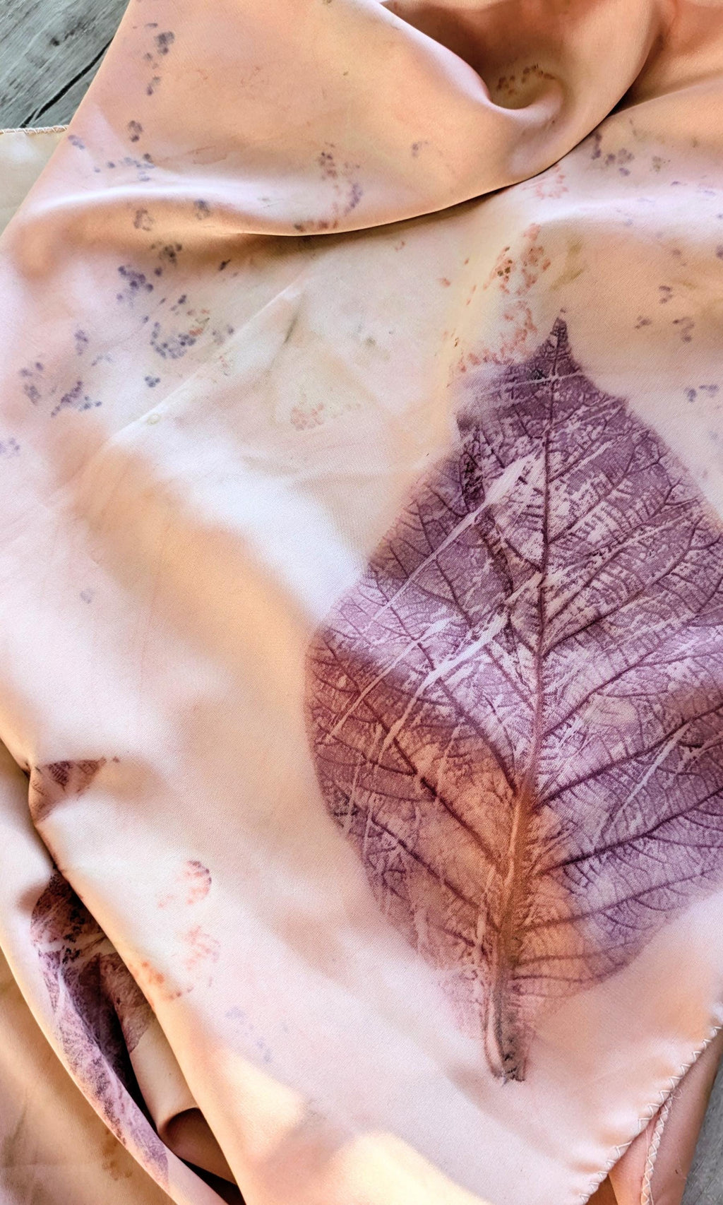 Pink Handmade Silk Scarf: Eco Printed with Real Leaves, Naturally Dyed