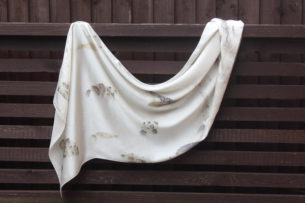 White Silk Eucalyptus Leaf Scarf Eco Printed