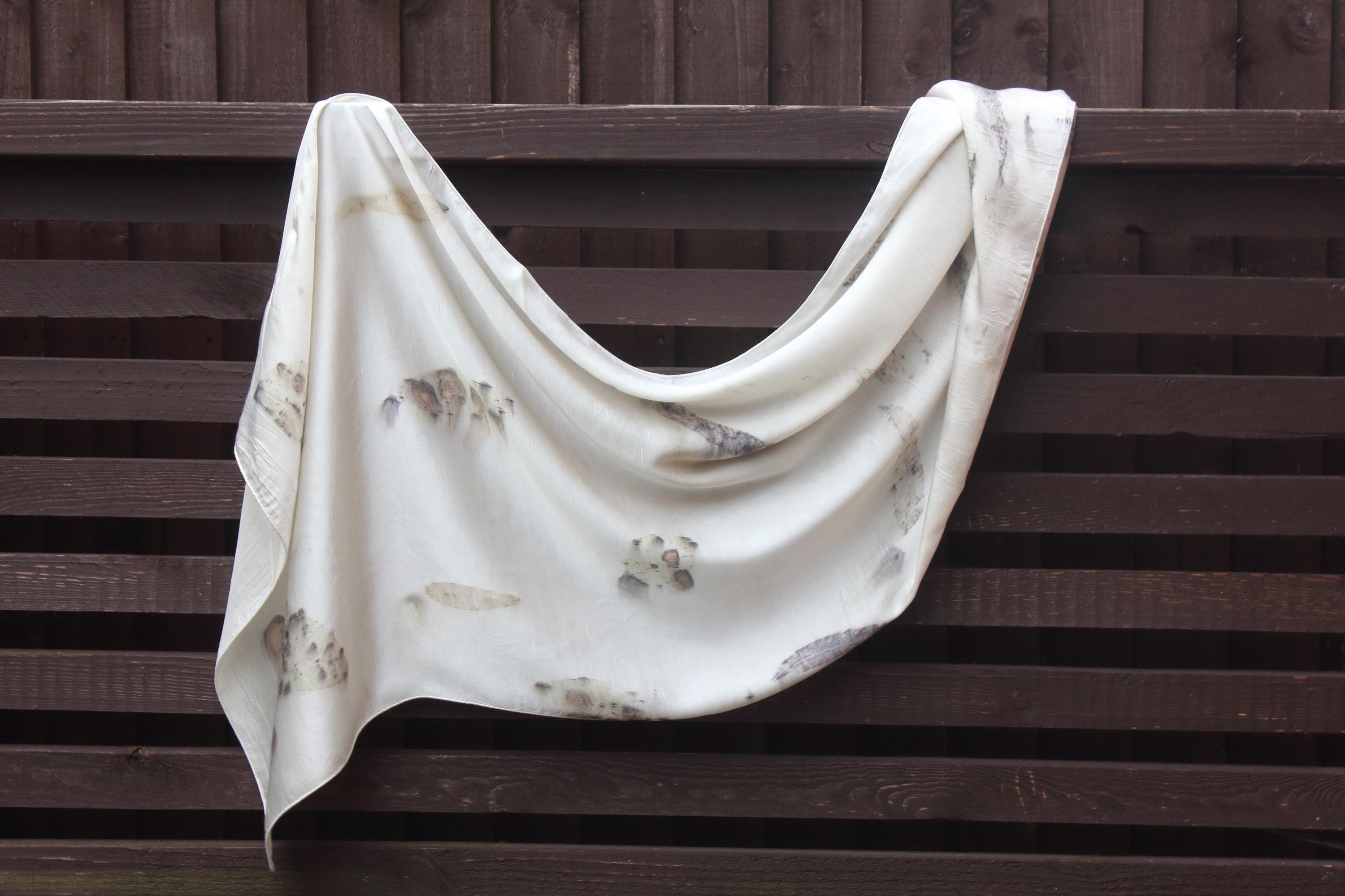 White Silk Eucalyptus Leaf Scarf Eco Printed
